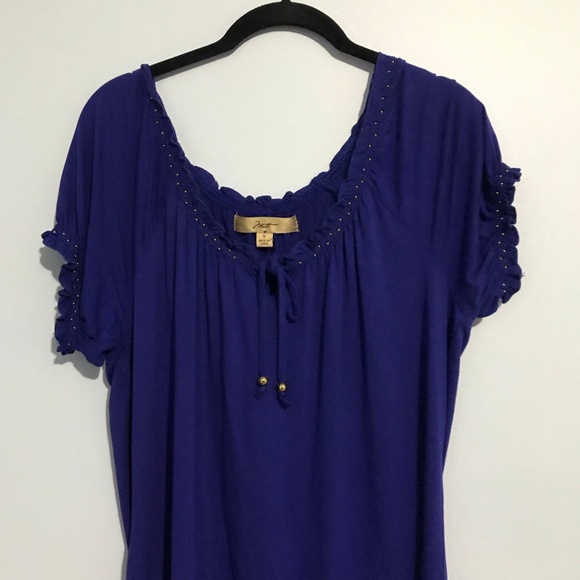Blue Ruffle with Gold Accent Blouse - Picture 2 of 4